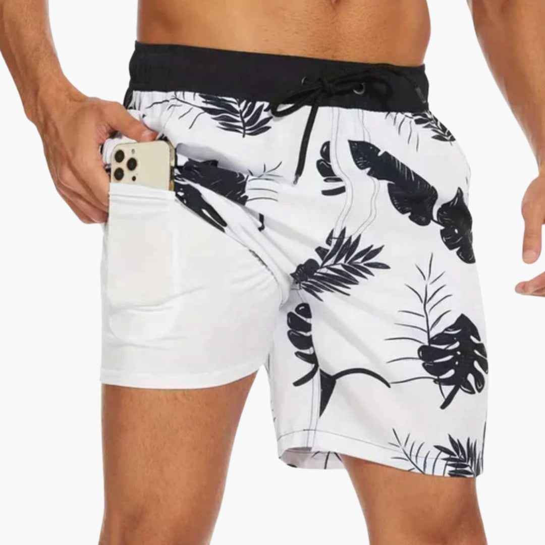 Calções de banho para homens com bolso para telemóvel