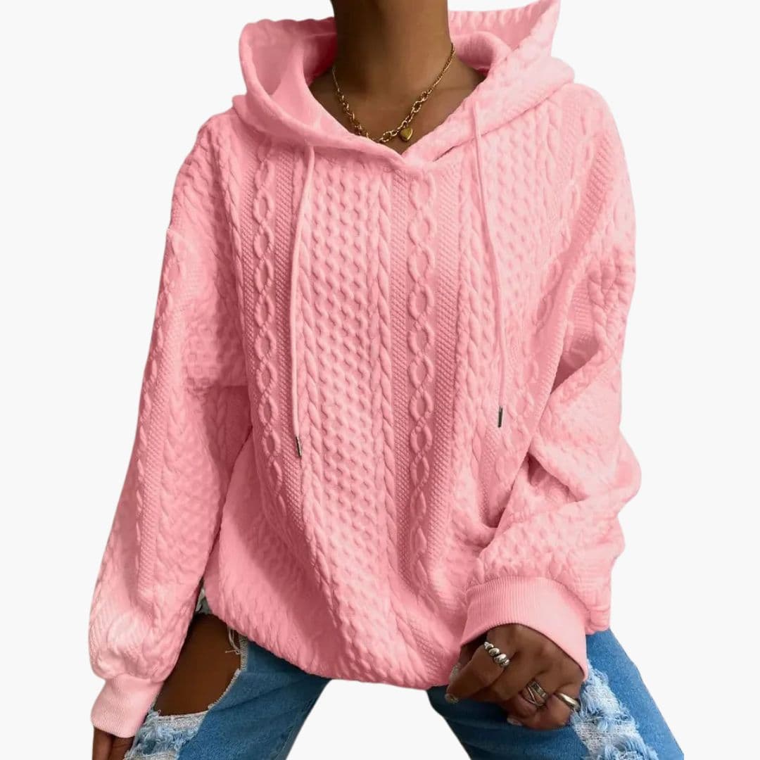 Damen Kapuzenpullover mit Zopfmusterstruktur