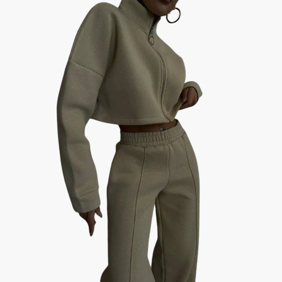 Women's cropped sweatshirt with high collar and full zip