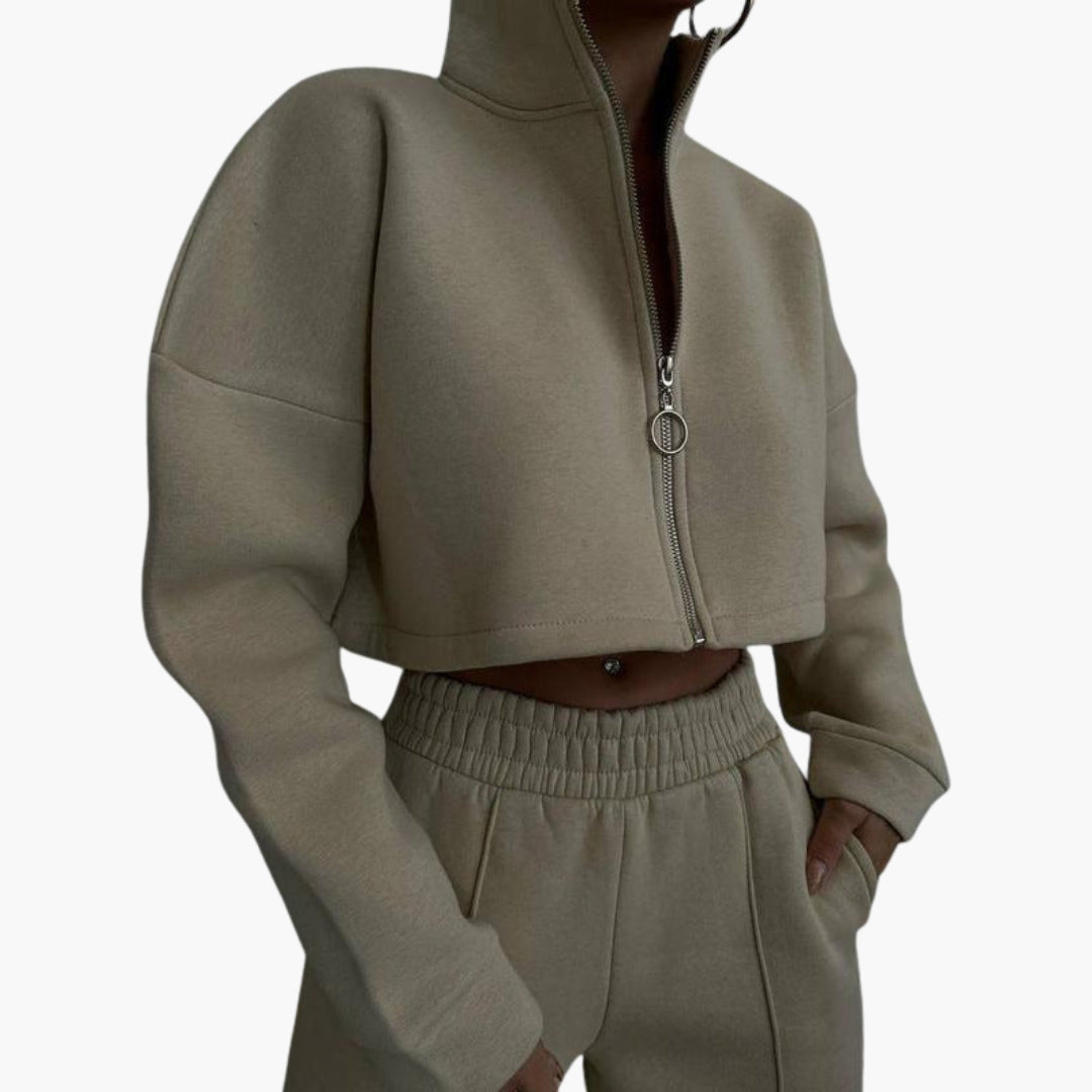 Women's cropped sweatshirt with high collar and full zip