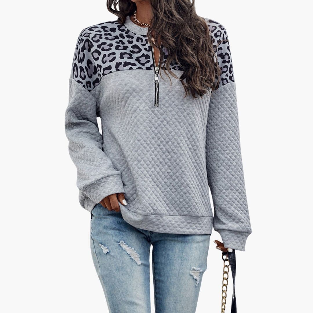 Sweat shirt Femme à Motif Animal avec Fermeture Zippée