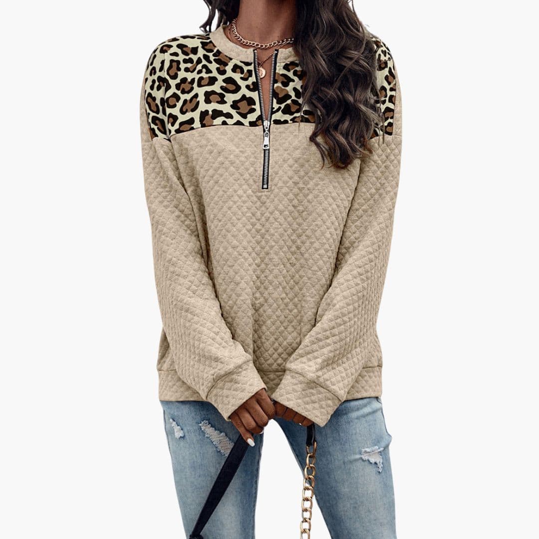 Sweat shirt Femme à Motif Animal avec Fermeture Zippée