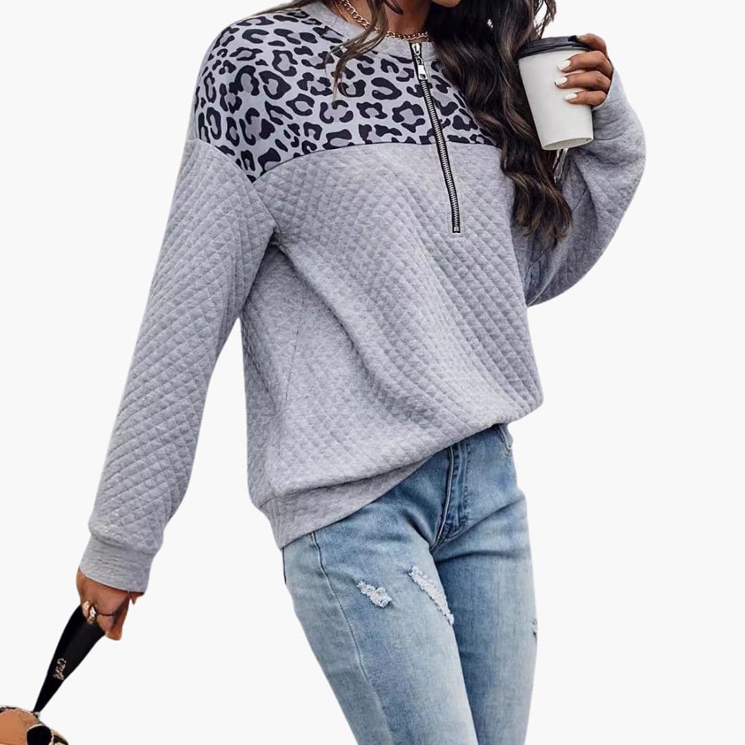 Sweat shirt Femme à Motif Animal avec Fermeture Zippée