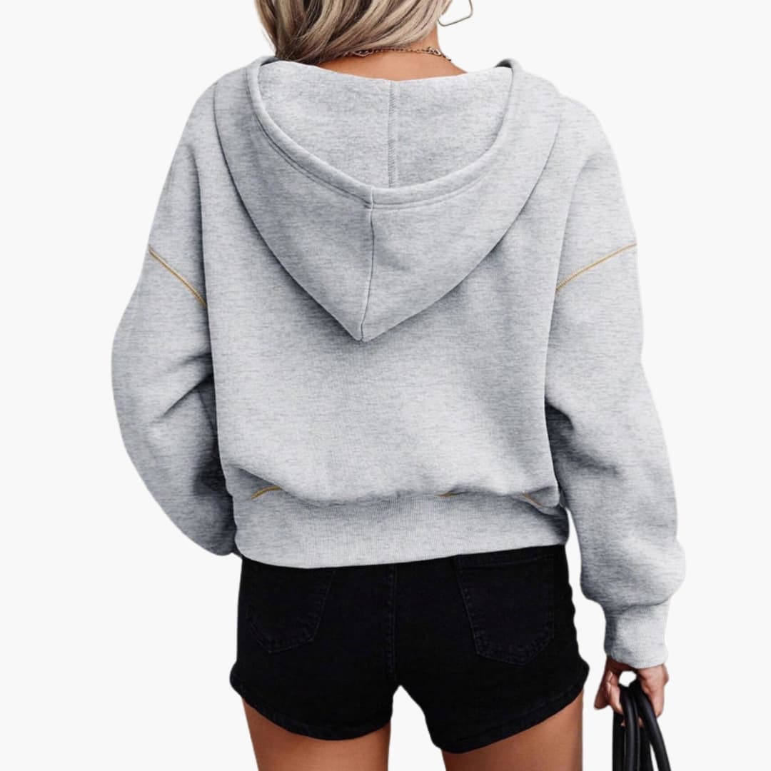 Felpa leggera con zip da donna con cuciture a contrasto