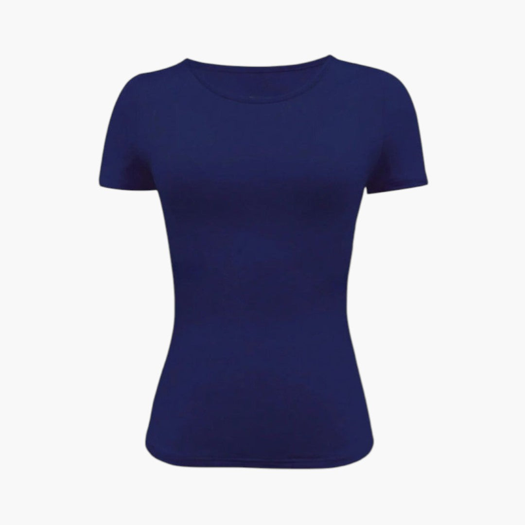 T-shirt til kvinder med rund hals og lige kant