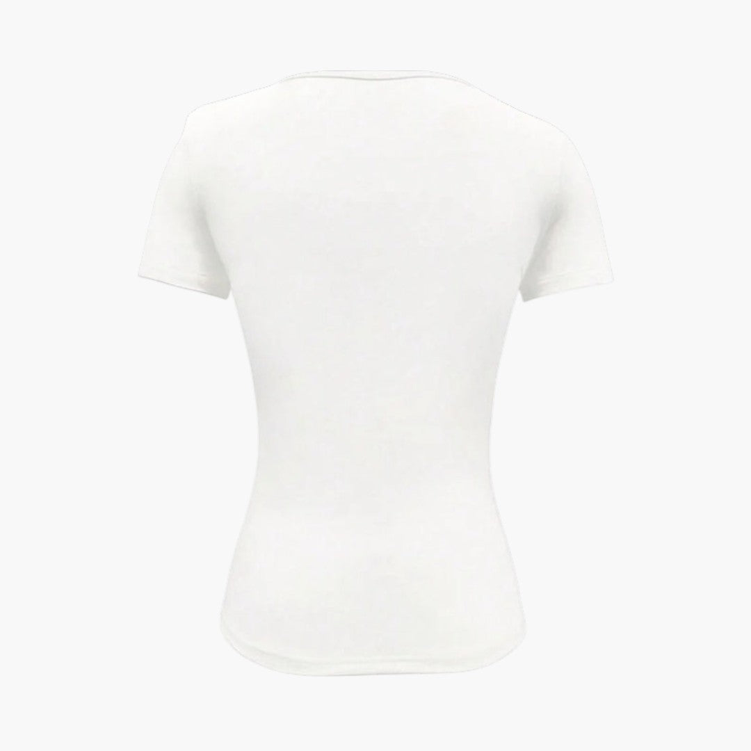 T-shirt til kvinder med rund hals og lige kant