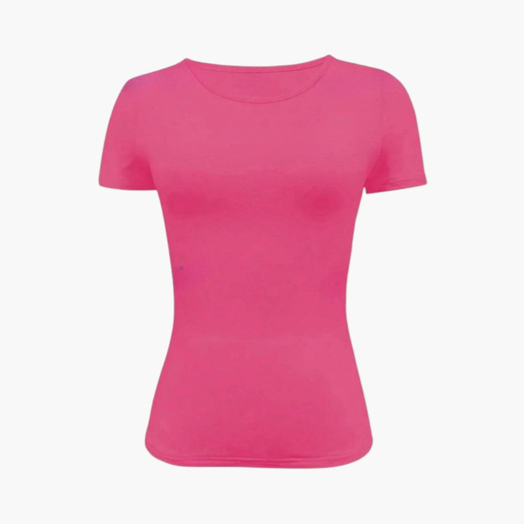 T-shirt til kvinder med rund hals og lige kant