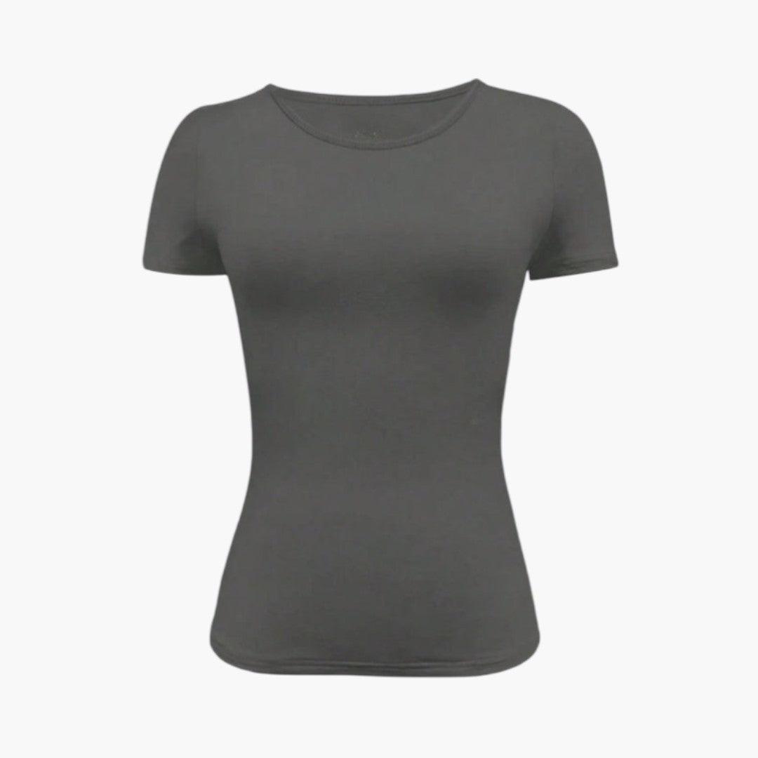 T-shirt til kvinder med rund hals og lige kant
