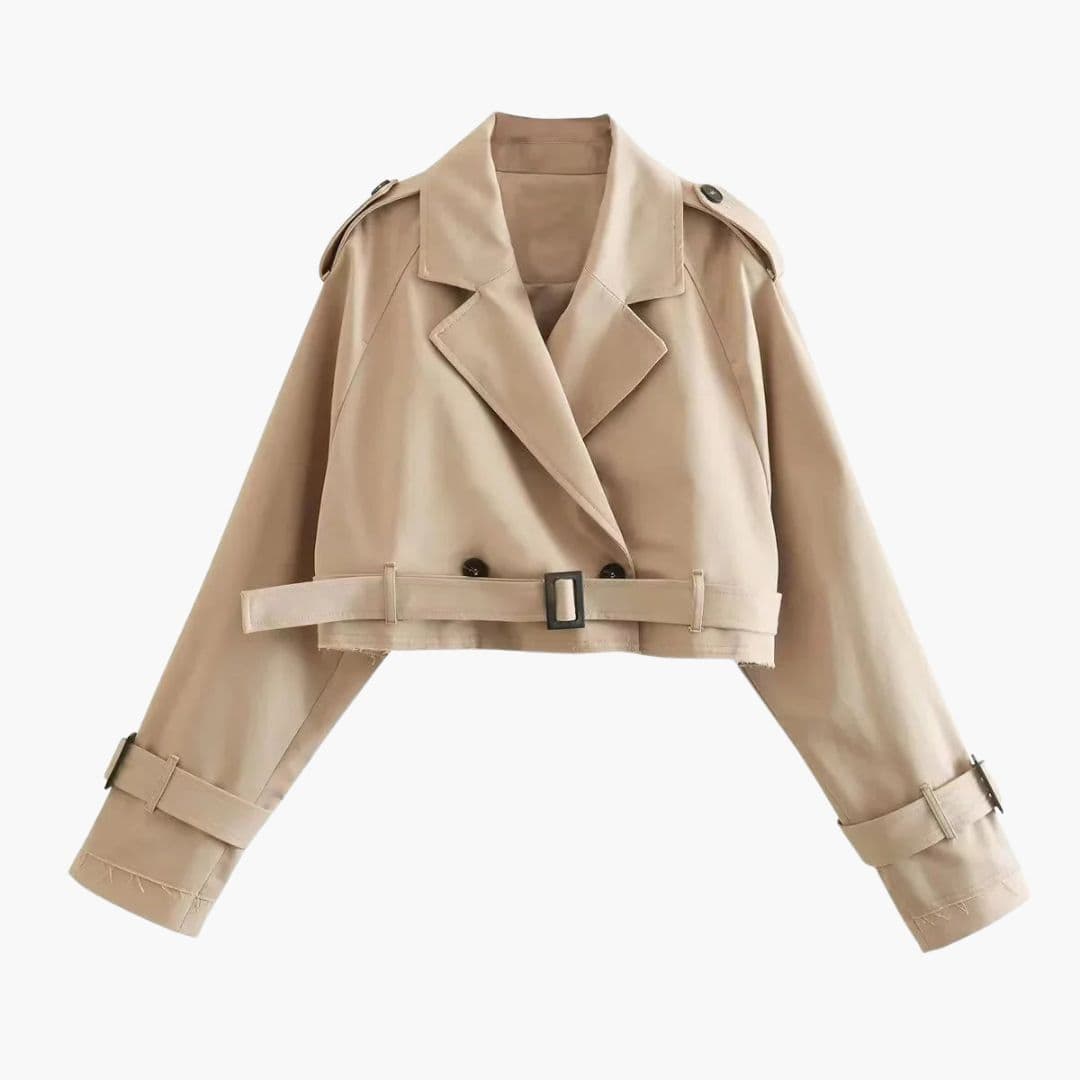 Trench court femme avec ceinture et col à revers