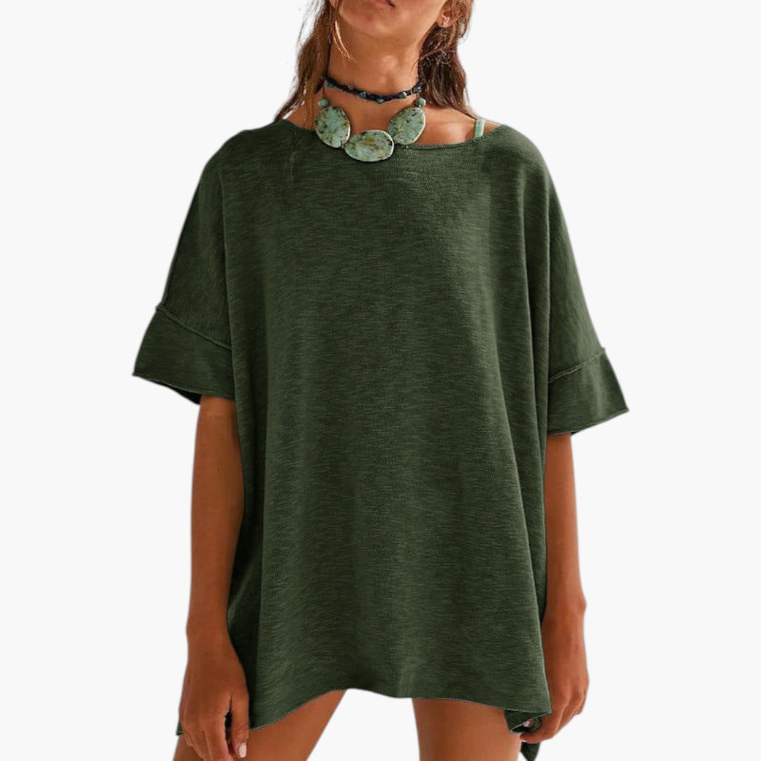 T-shirt Mulher com Mangas Dobradas e Gola Redonda