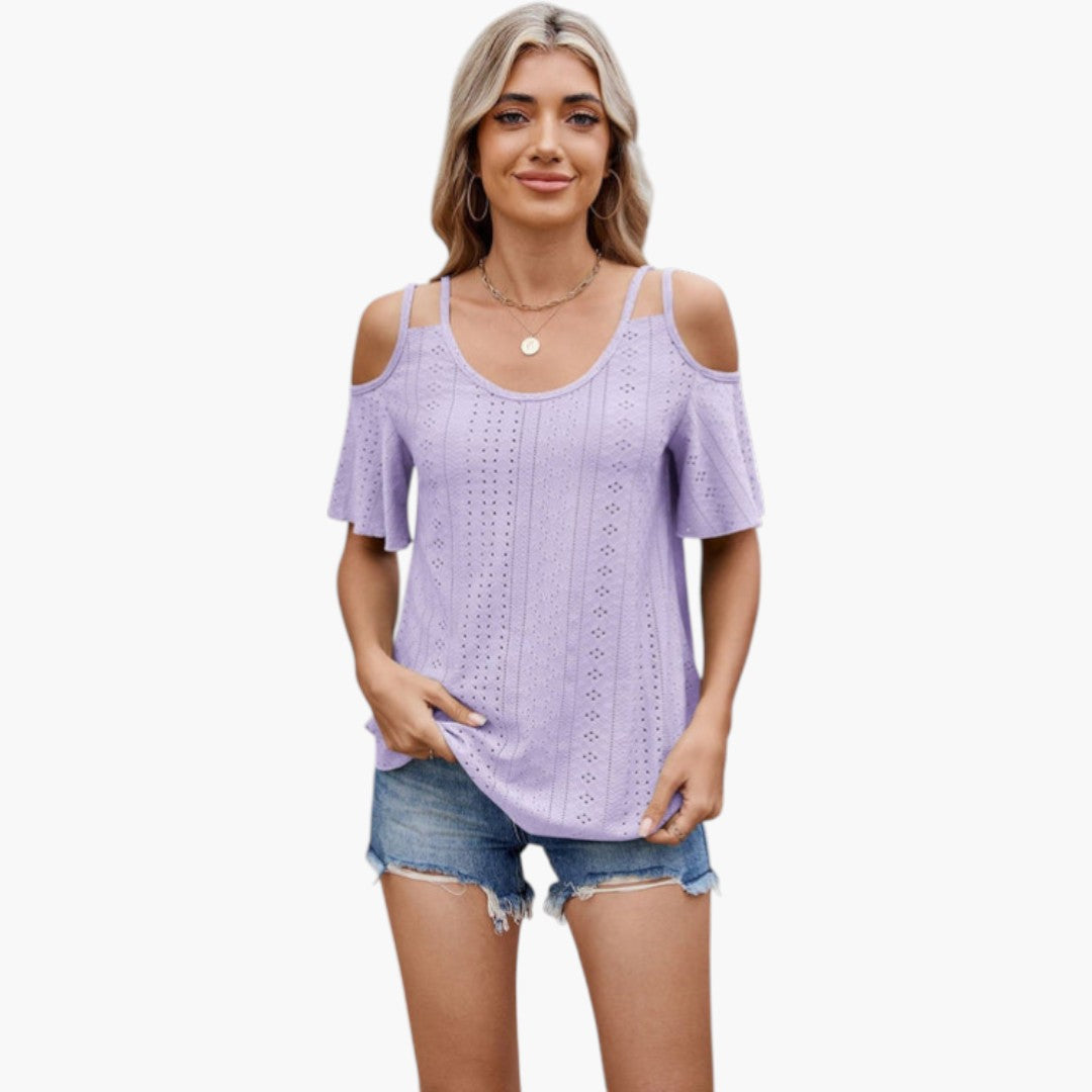 Women's Shirt with Bare Shoulders and Perforated Surface