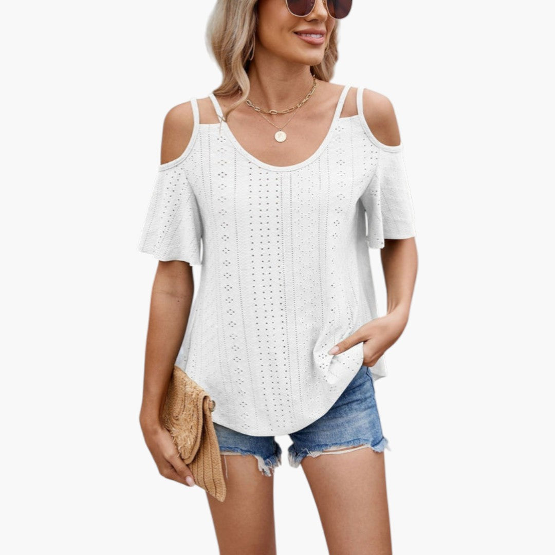 Women's Shirt with Bare Shoulders and Perforated Surface