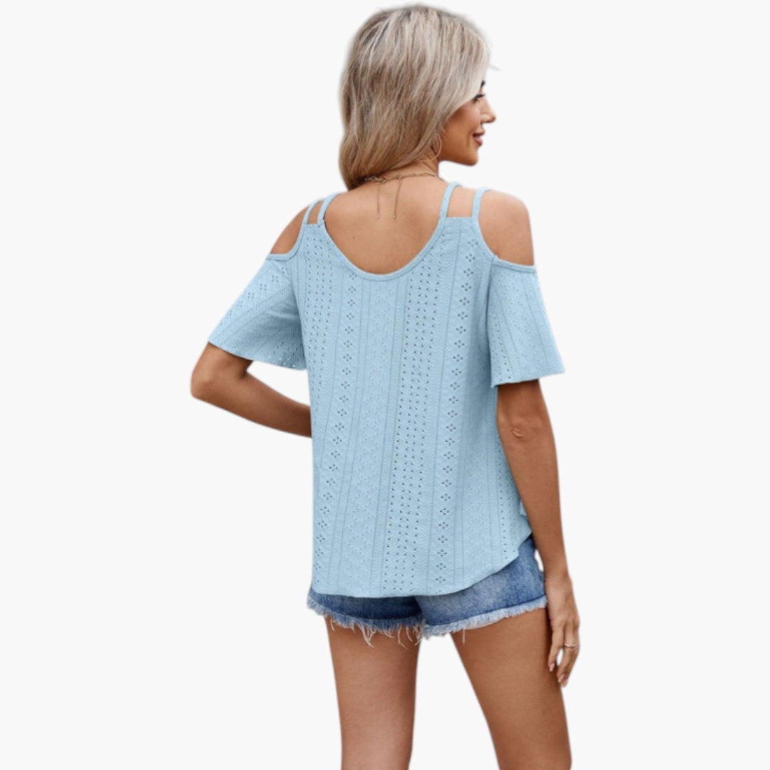 Women's Shirt with Bare Shoulders and Perforated Surface