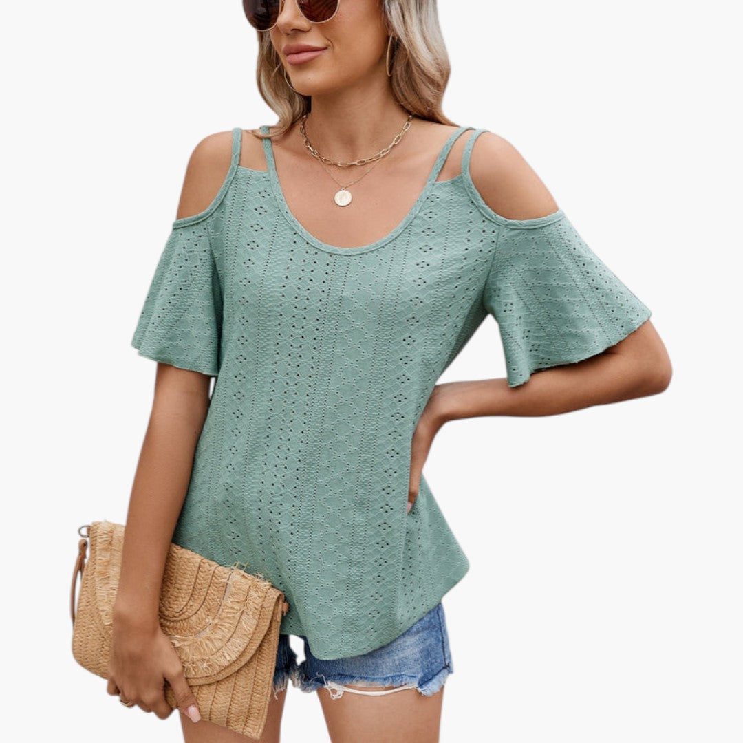 Women's Shirt with Bare Shoulders and Perforated Surface