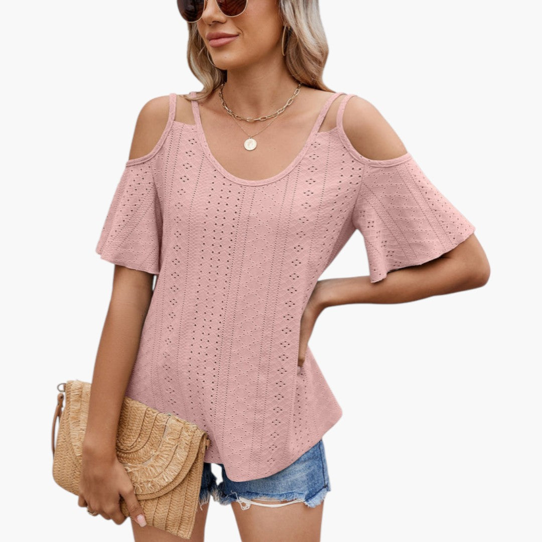Women's Shirt with Bare Shoulders and Perforated Surface