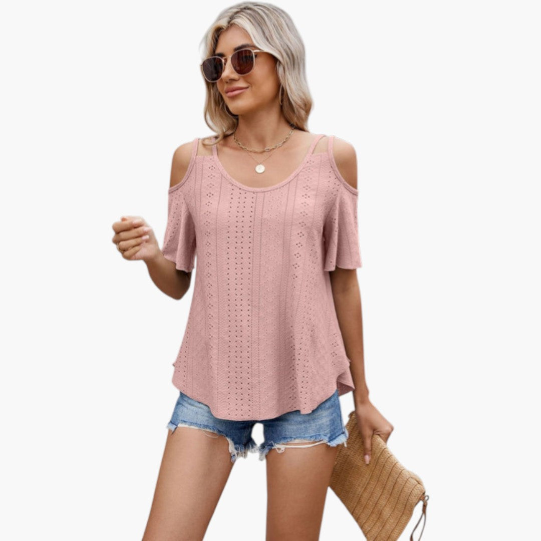 Women's Shirt with Bare Shoulders and Perforated Surface