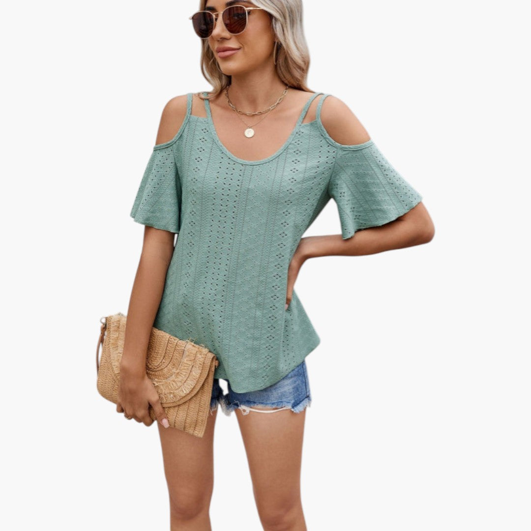 Women's Shirt with Bare Shoulders and Perforated Surface