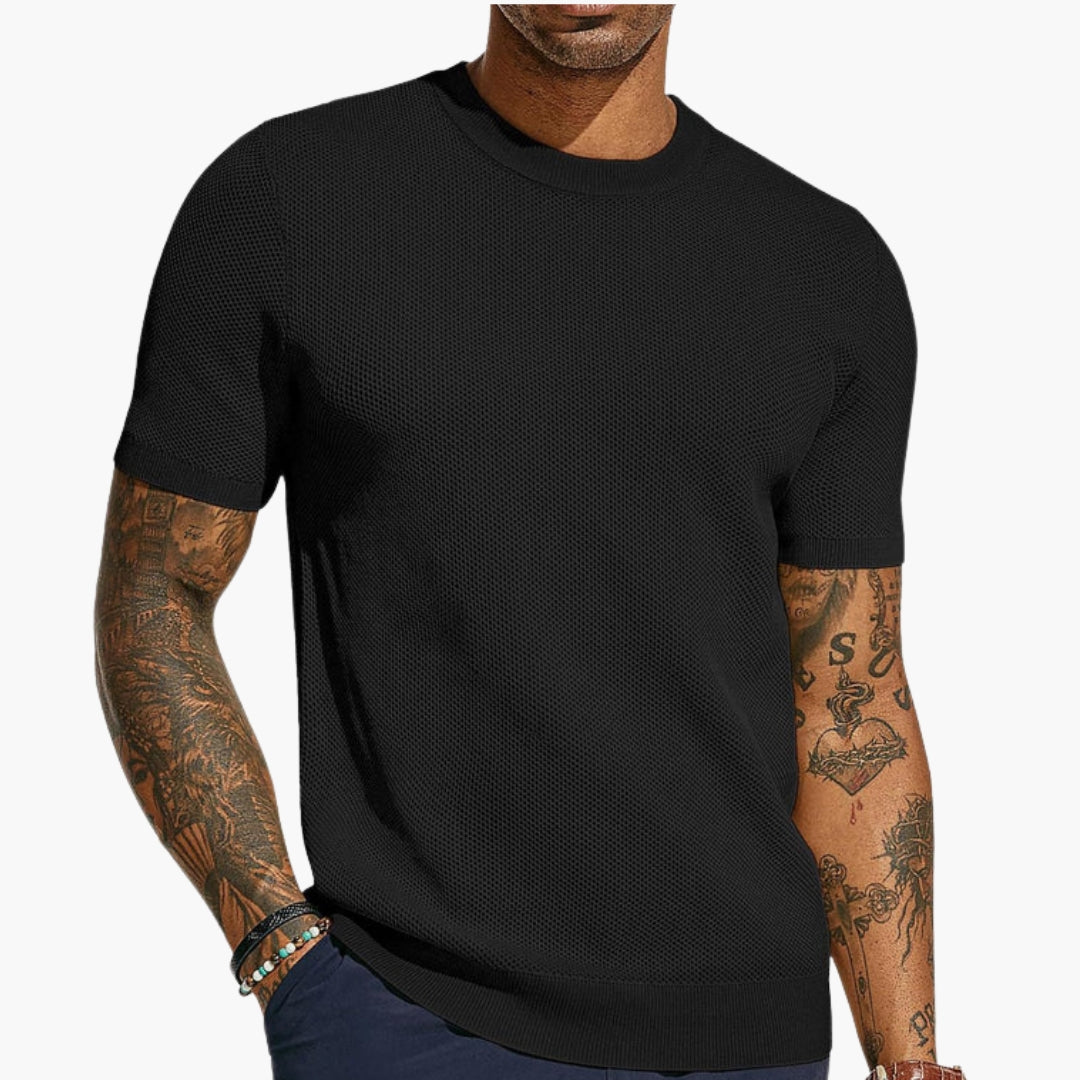 T shirt Homme avec Col Rond et Surface Perforée