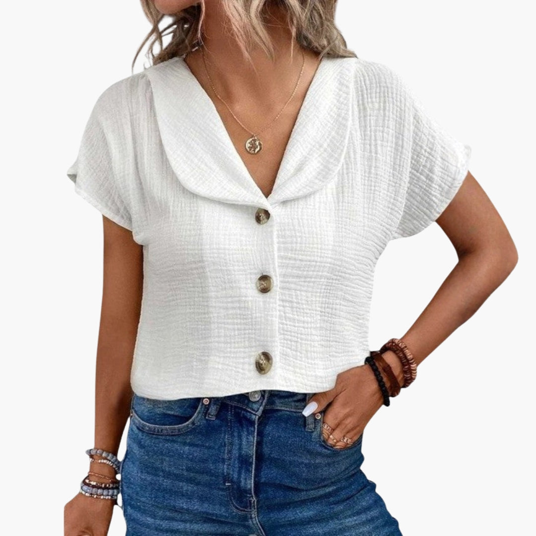 T shirt femme à boutons avec encolure en V