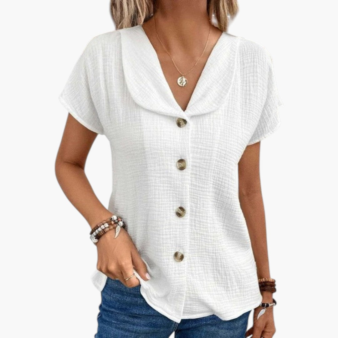 T shirt femme à boutons avec encolure en V