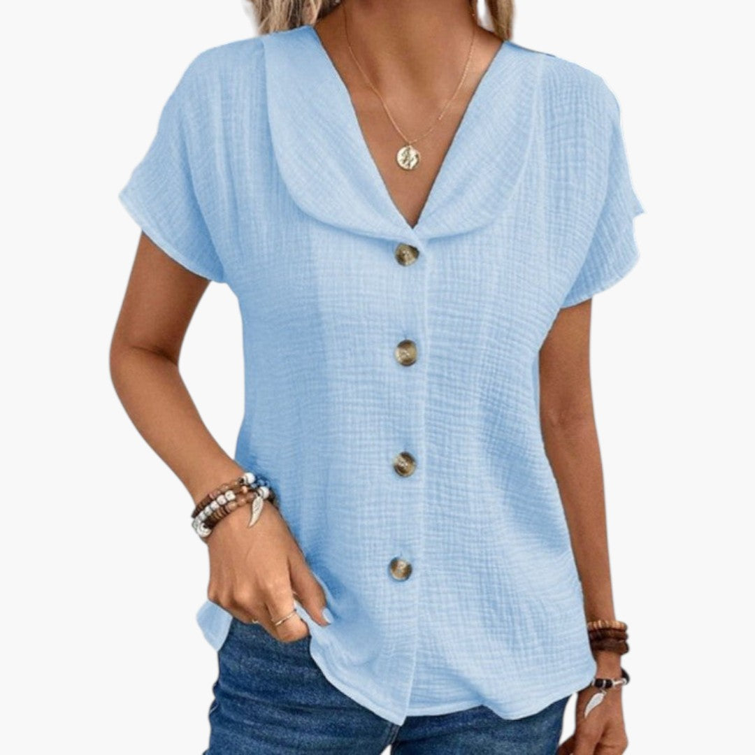 T shirt femme à boutons avec encolure en V