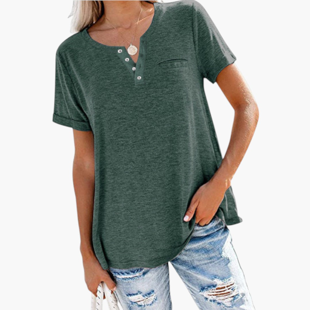 T shirt femme à encolure boutonnée et poche poitrine