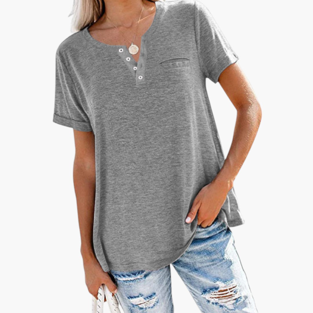 T shirt femme à encolure boutonnée et poche poitrine