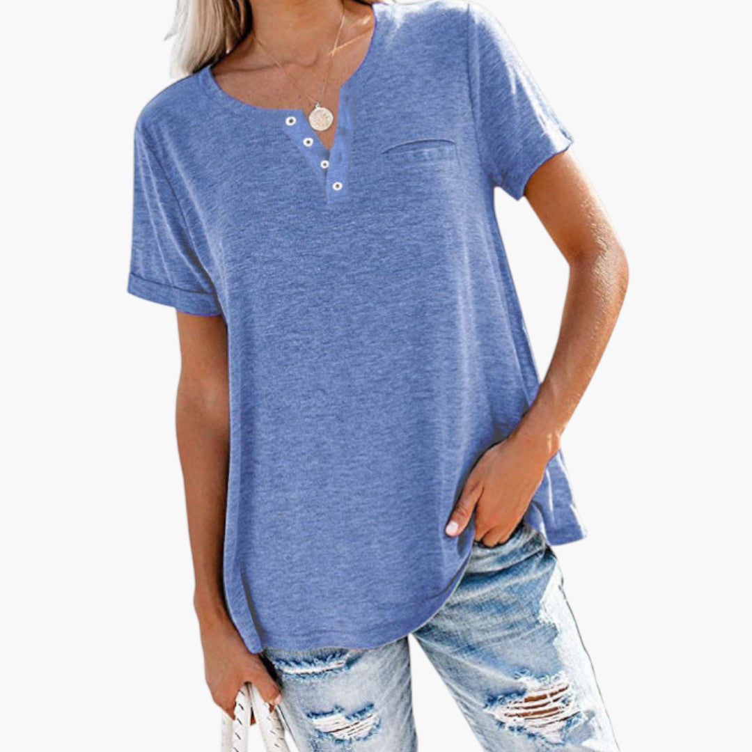 T shirt femme à encolure boutonnée et poche poitrine