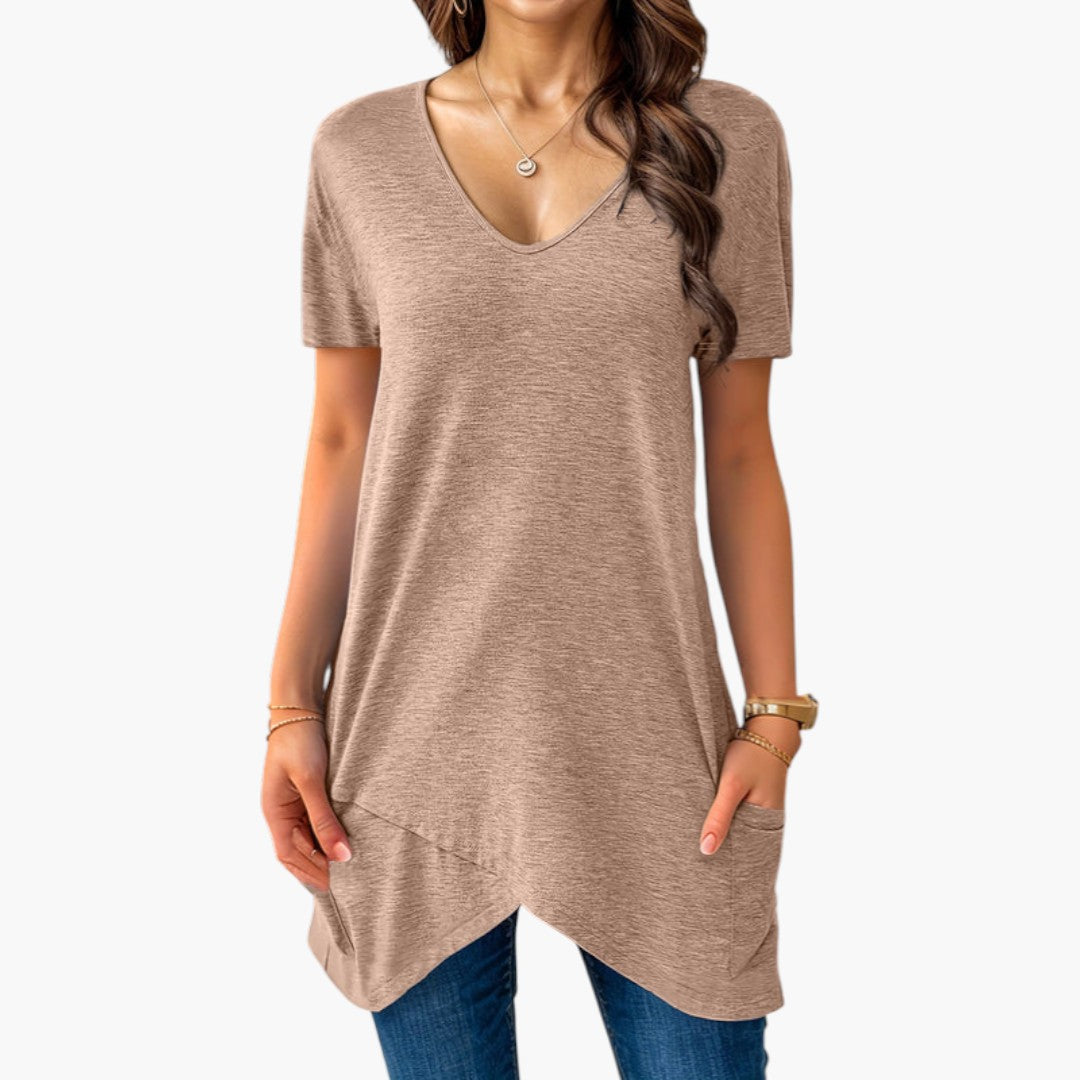 T shirt femme à encolure en V et poches latérales