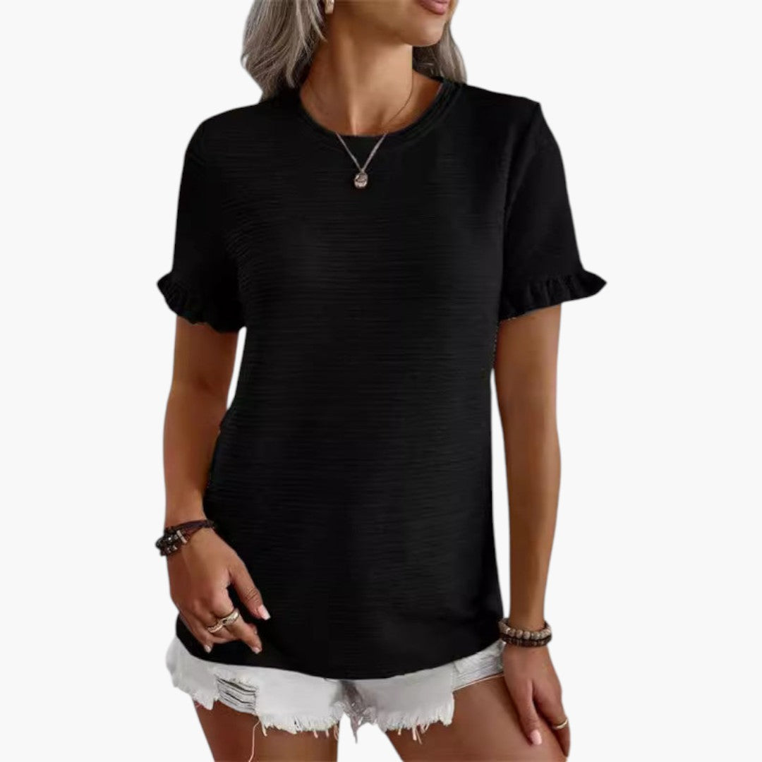 T-shirt til kvinder med flæseærmer og tekstureret overflade