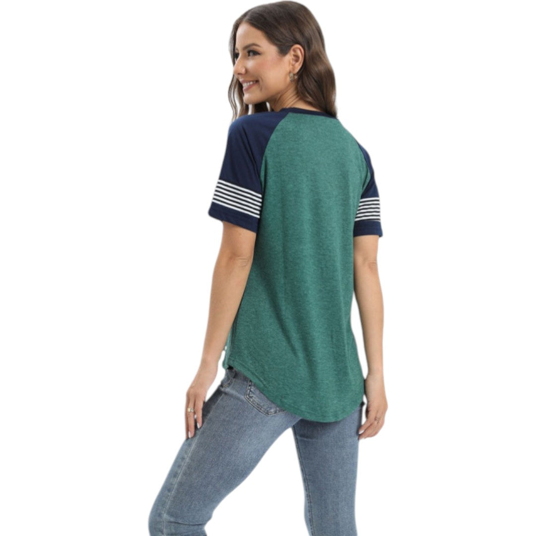 T shirt femme à manches raglan avec empiècements rayés