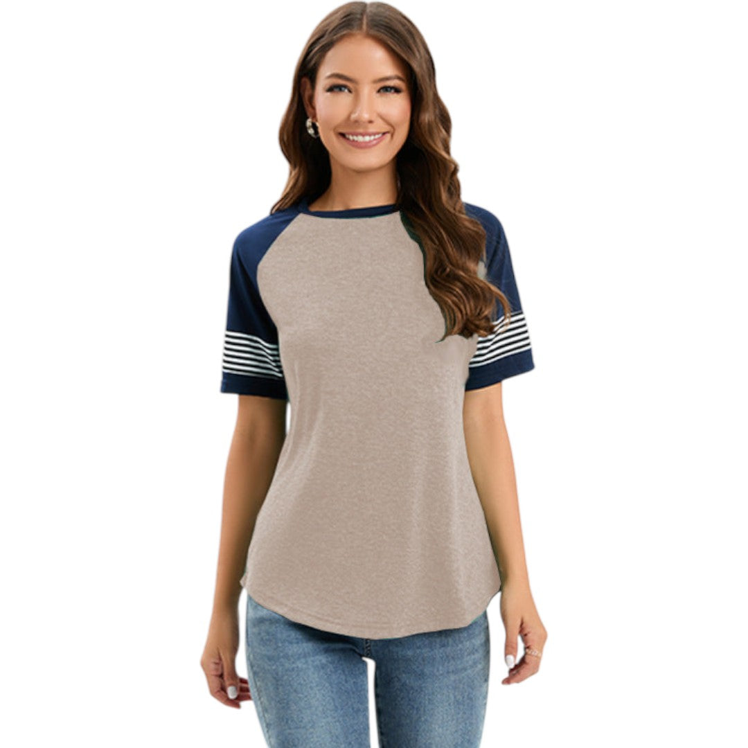 T shirt femme à manches raglan avec empiècements rayés