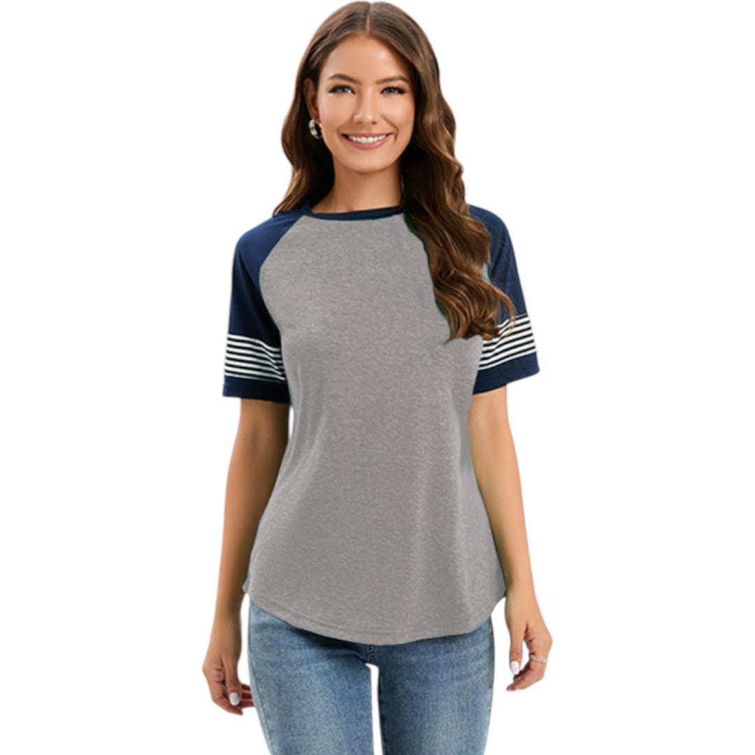 T shirt femme à manches raglan avec empiècements rayés