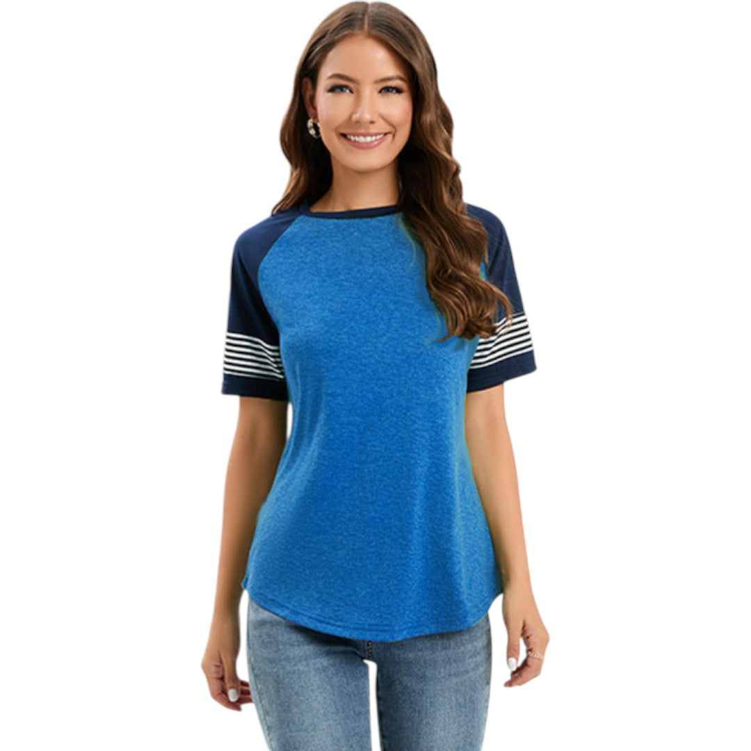 T shirt femme à manches raglan avec empiècements rayés