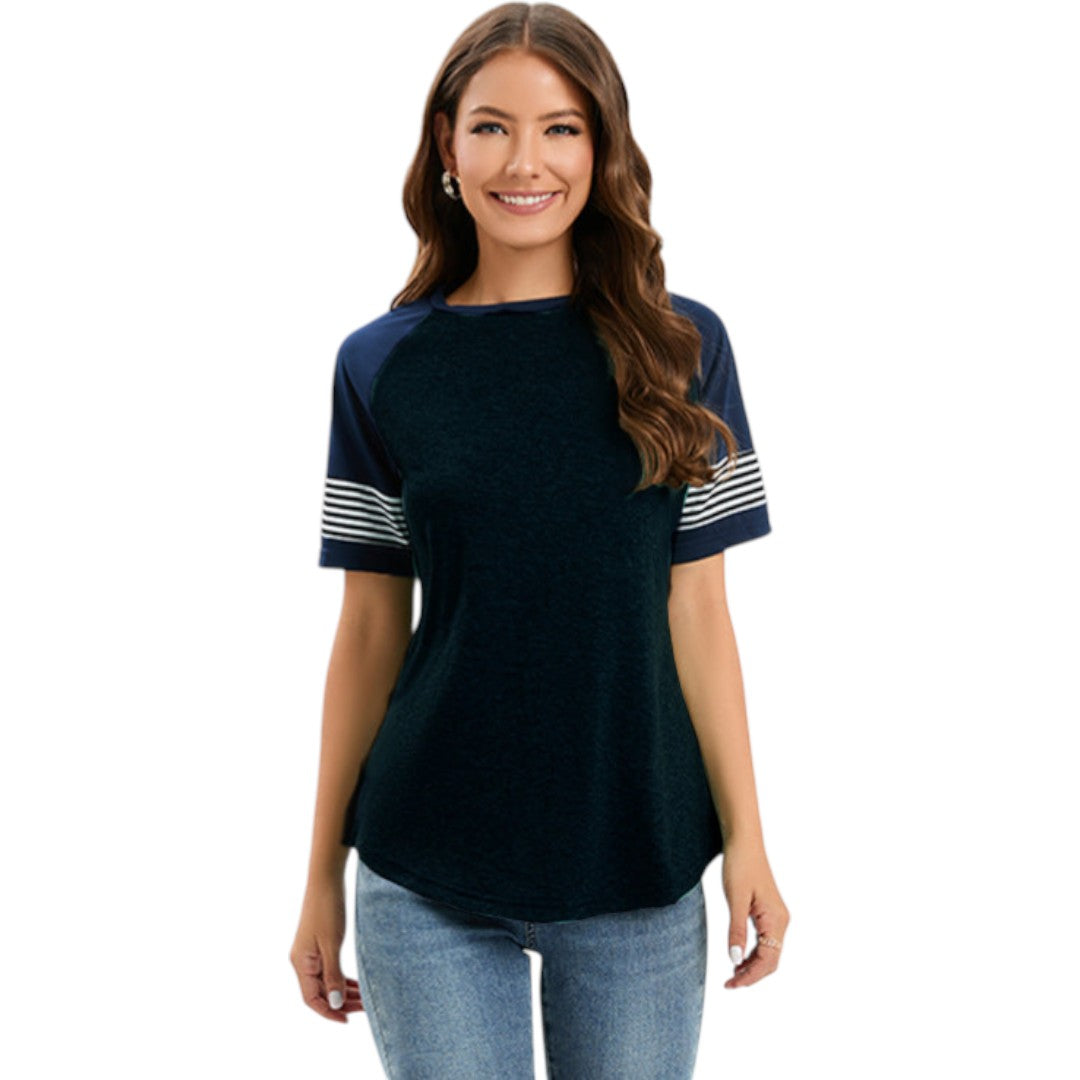 T shirt femme à manches raglan avec empiècements rayés