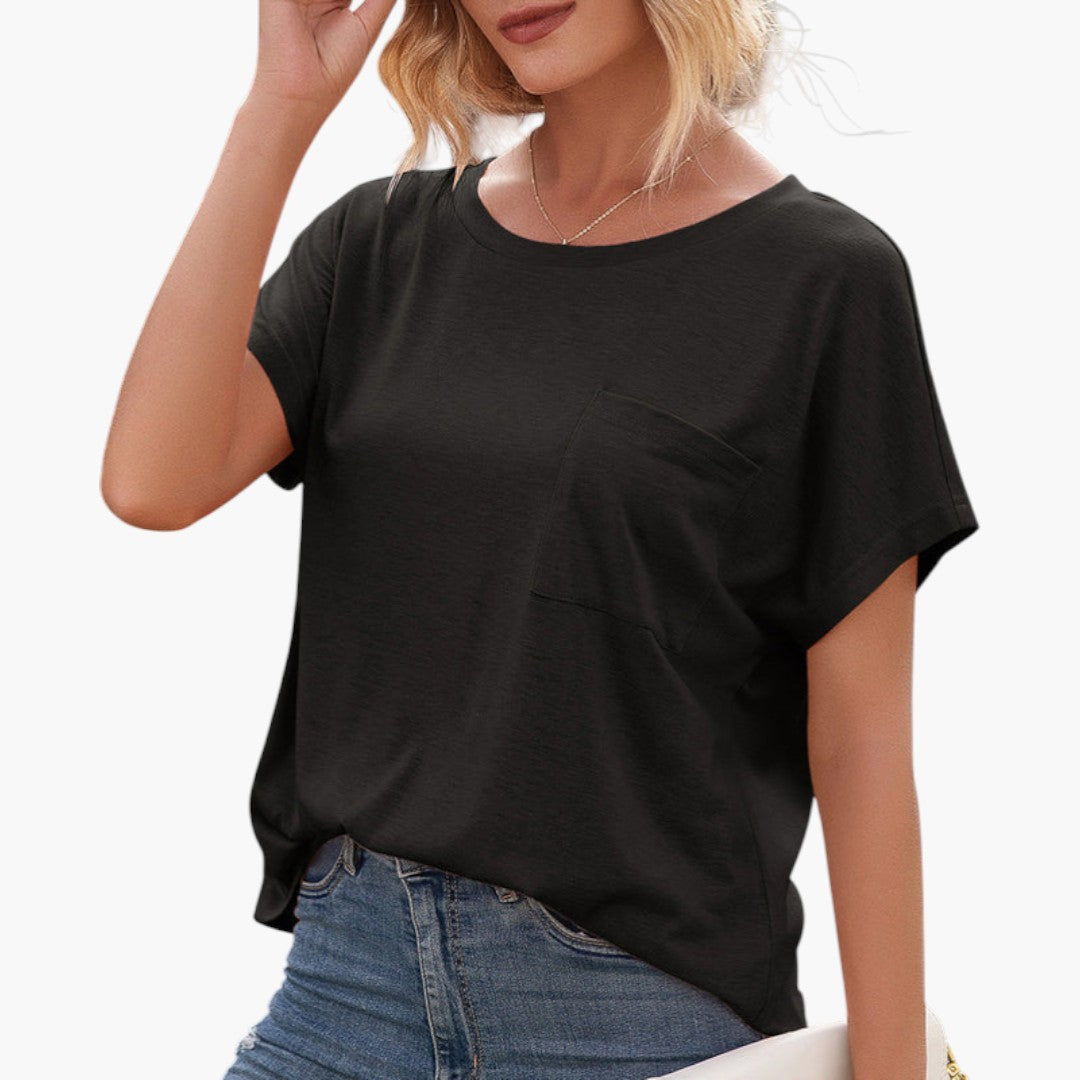 T-shirt til kvinder med brystlomme og korte ærmer