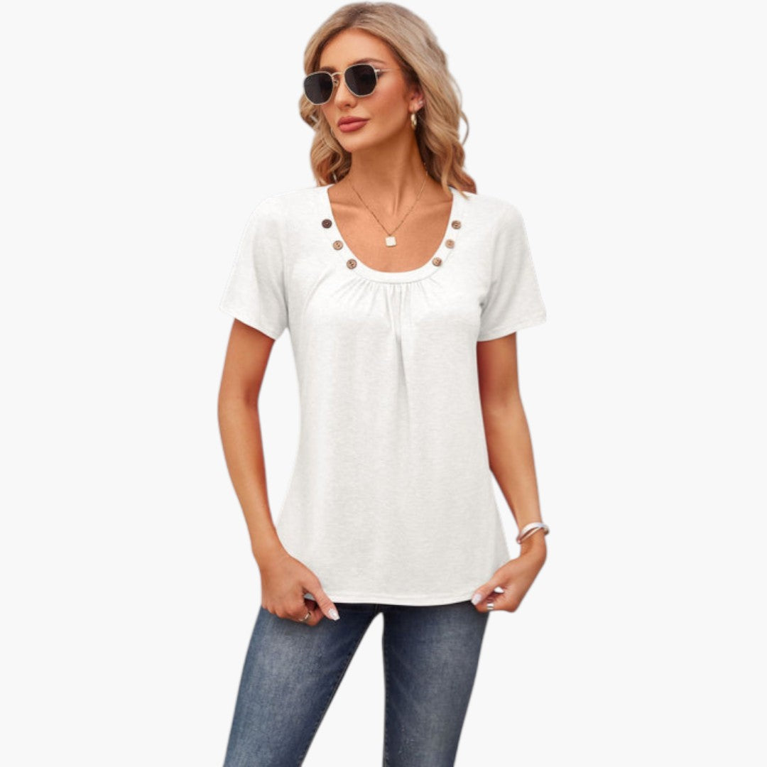 T shirt femme avec boutons décoratifs et manches courtes