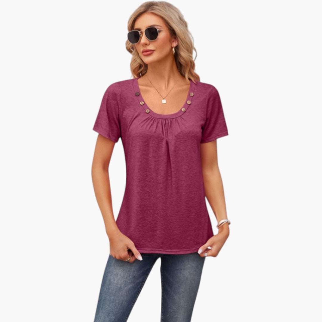T shirt femme avec boutons décoratifs et manches courtes