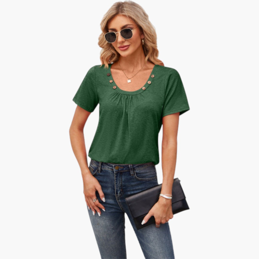 T shirt femme avec boutons décoratifs et manches courtes