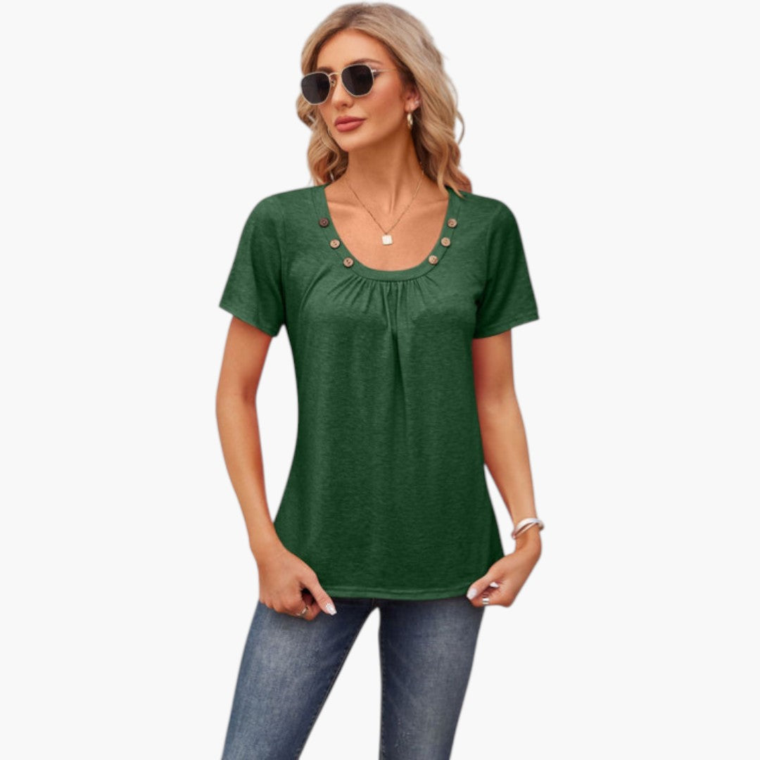 T shirt femme avec boutons décoratifs et manches courtes