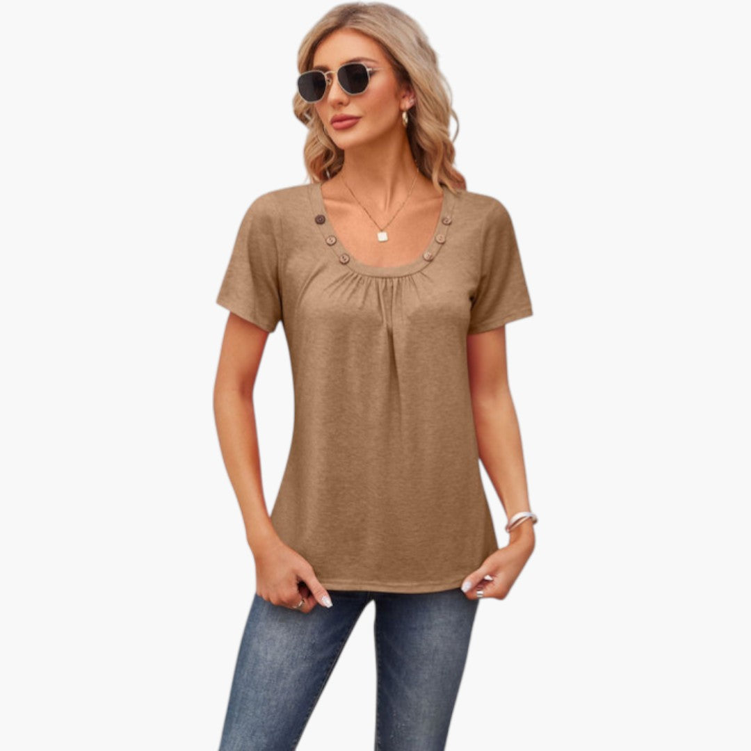 T shirt femme avec boutons décoratifs et manches courtes