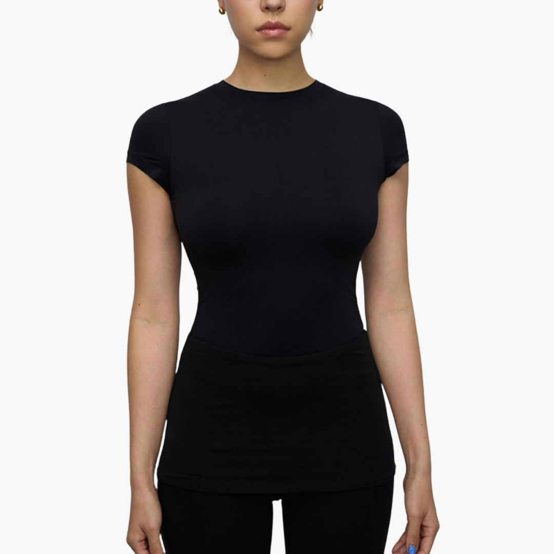 T shirt femme avec col rond et manches courtes