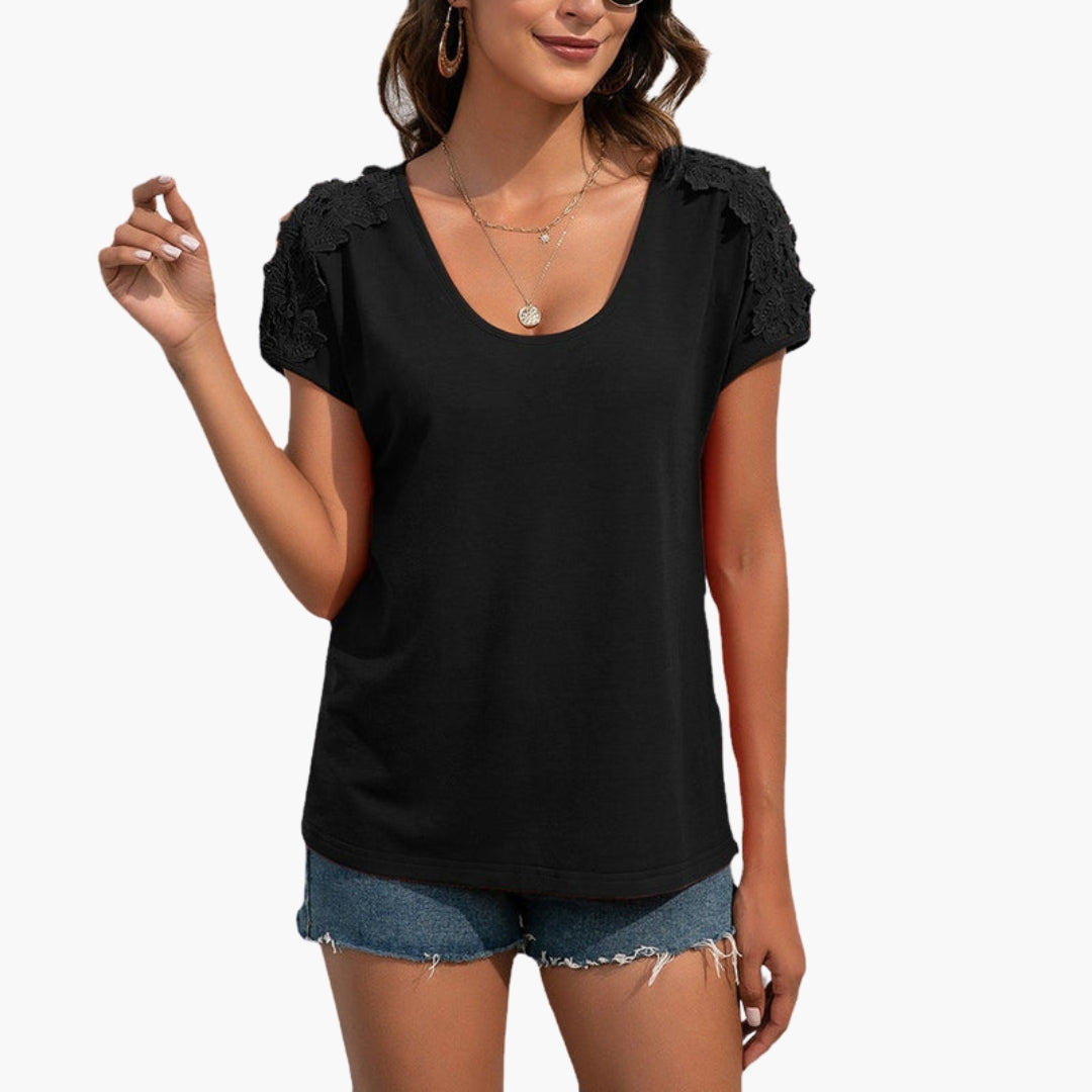 T shirt femme avec empiècements en dentelle aux épaules