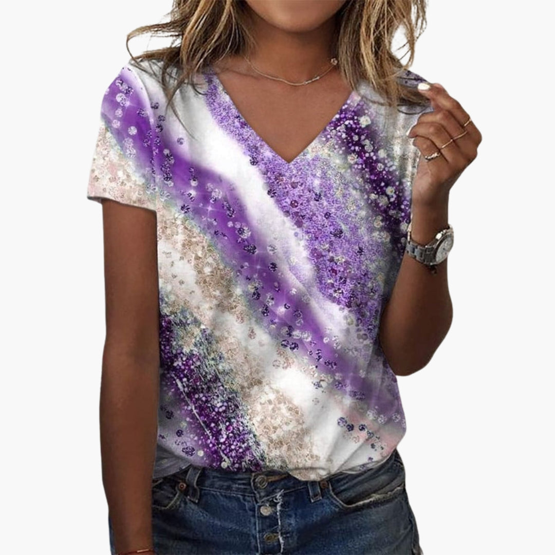 Damen-T-Shirt mit V-Ausschnitt und Farbverlaufdruck
