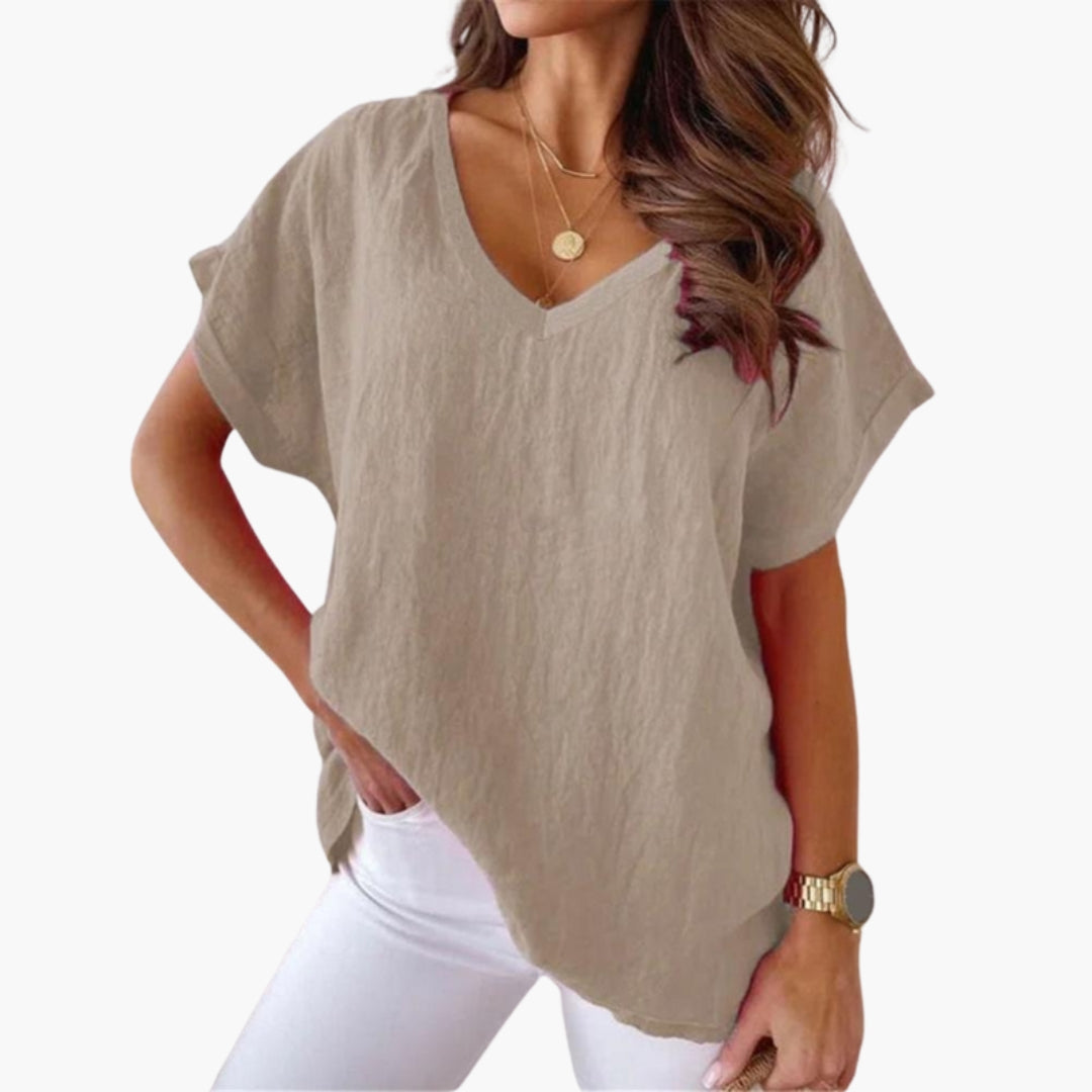 T shirt femme col V avec manches courtes