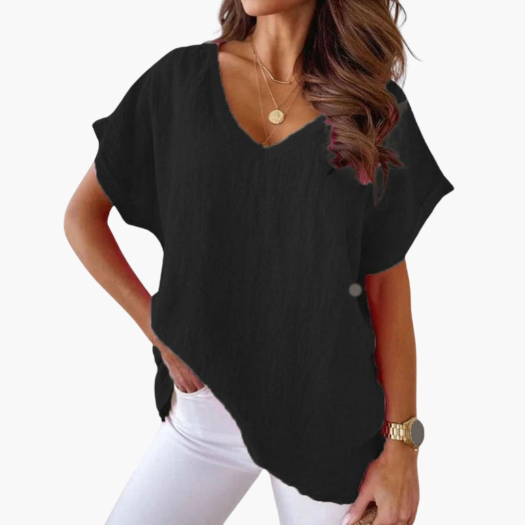T shirt femme col V avec manches courtes