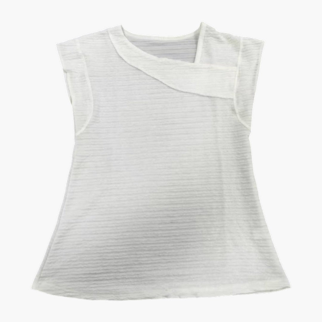women's shirt with uneven neckline and short sleeves