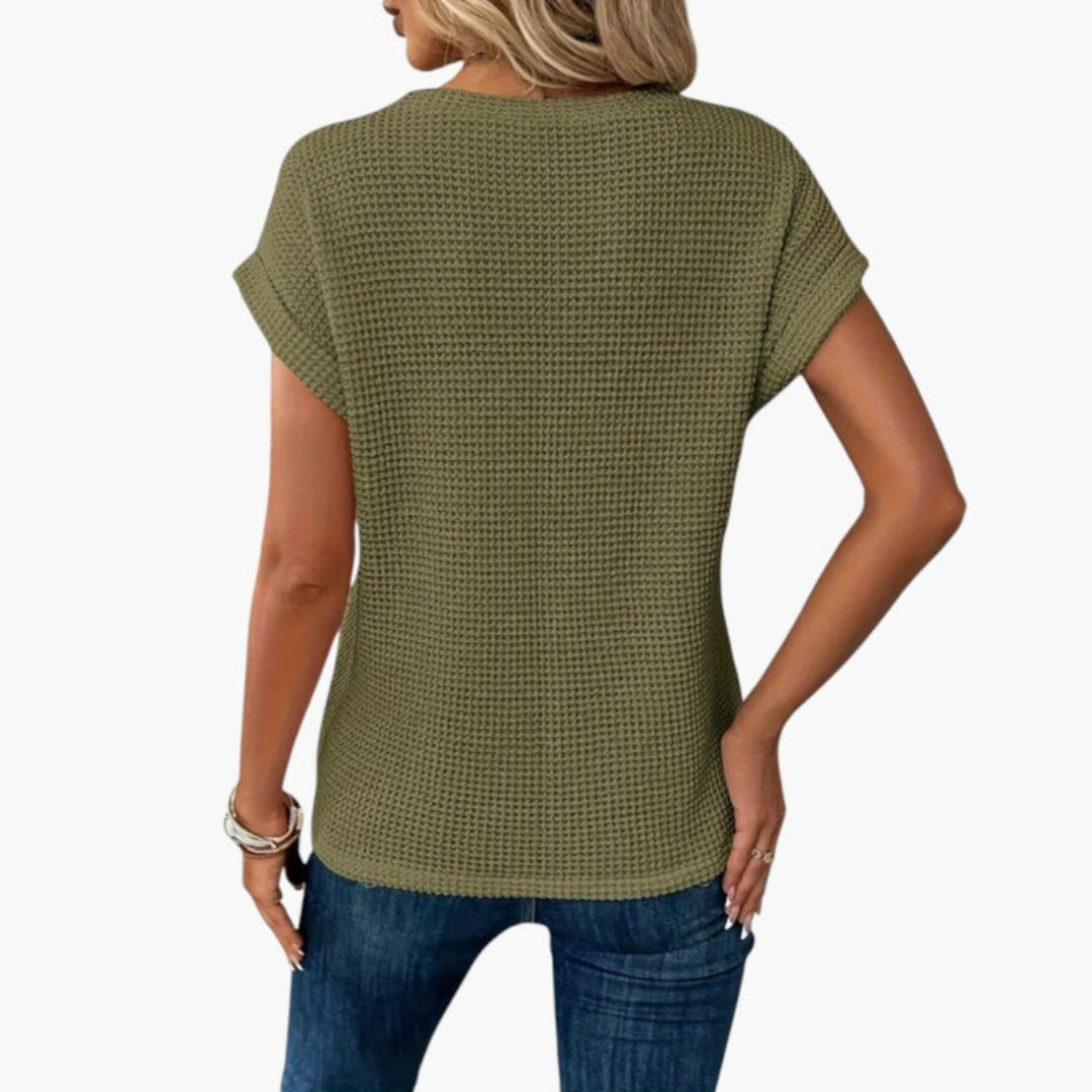 Dame T-shirt med rund hals og snoet kant foran