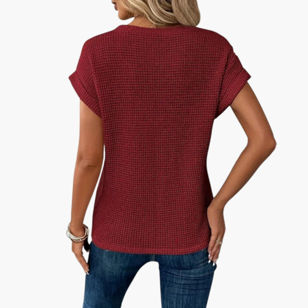 Dame T-shirt med rund hals og snoet kant foran