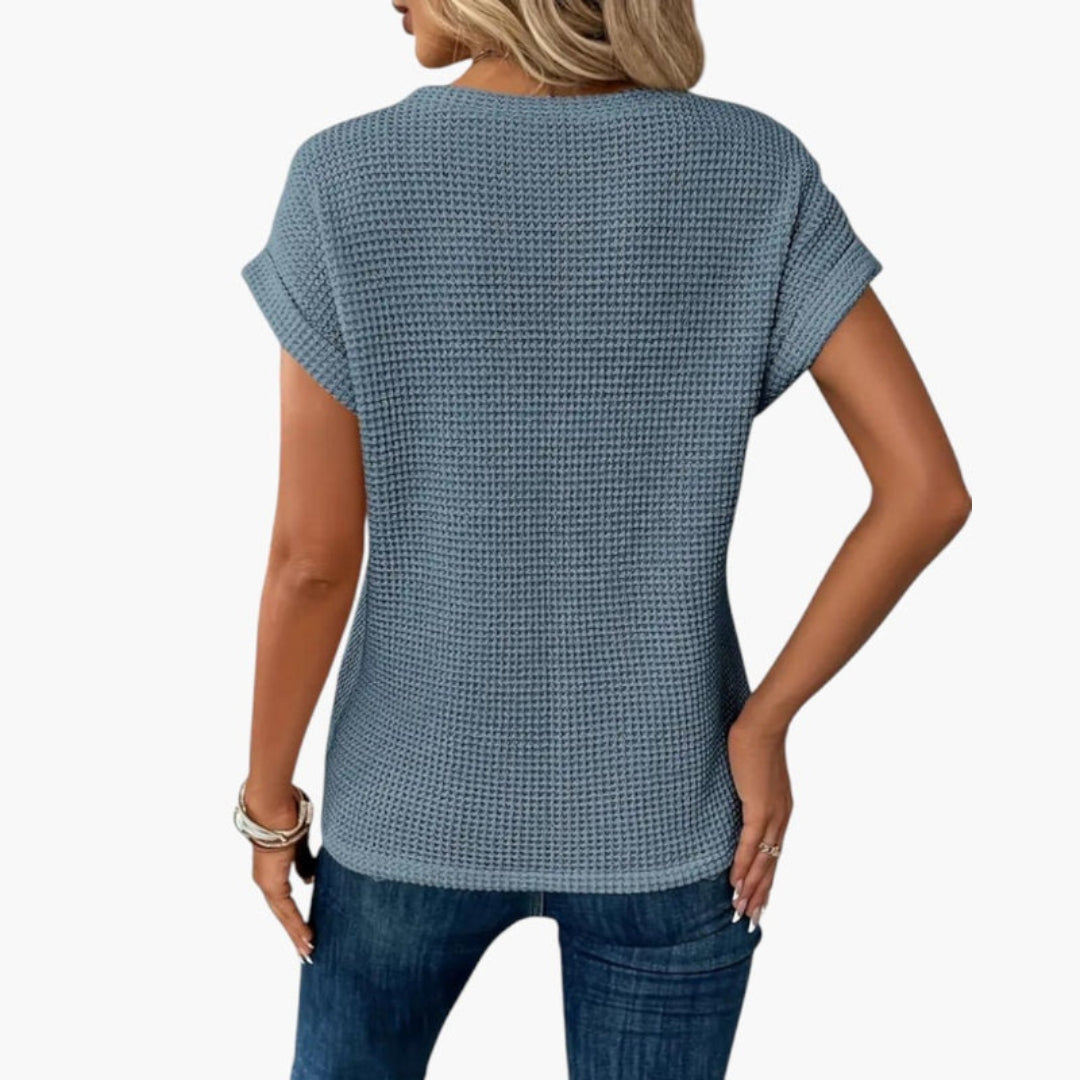 Dame T-shirt med rund hals og snoet kant foran